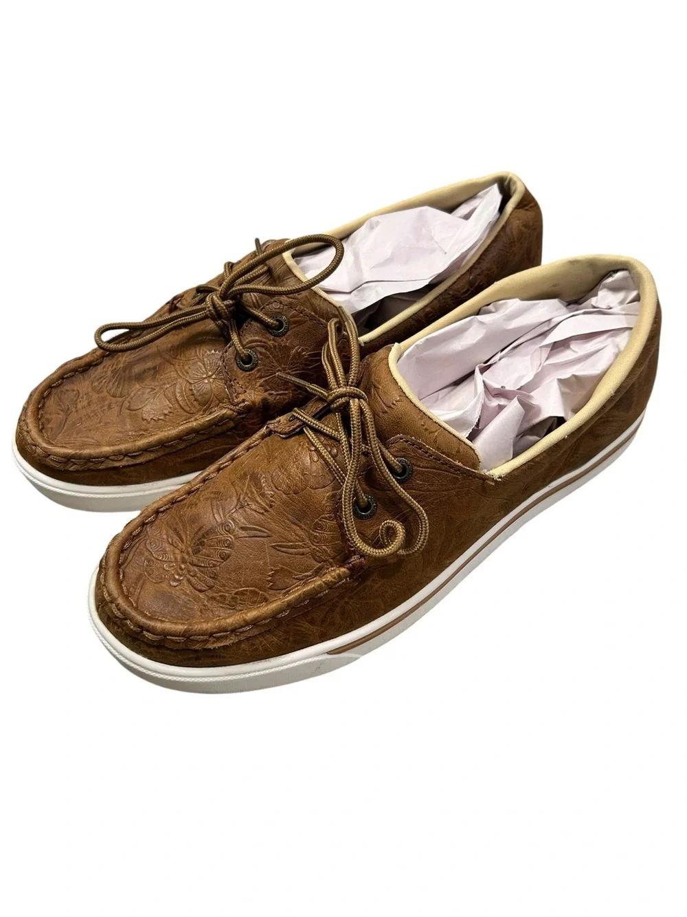Twisted X Kicks Women’s Brown Embossed Leather Shoes 9.5M Butterfly Moc Toe